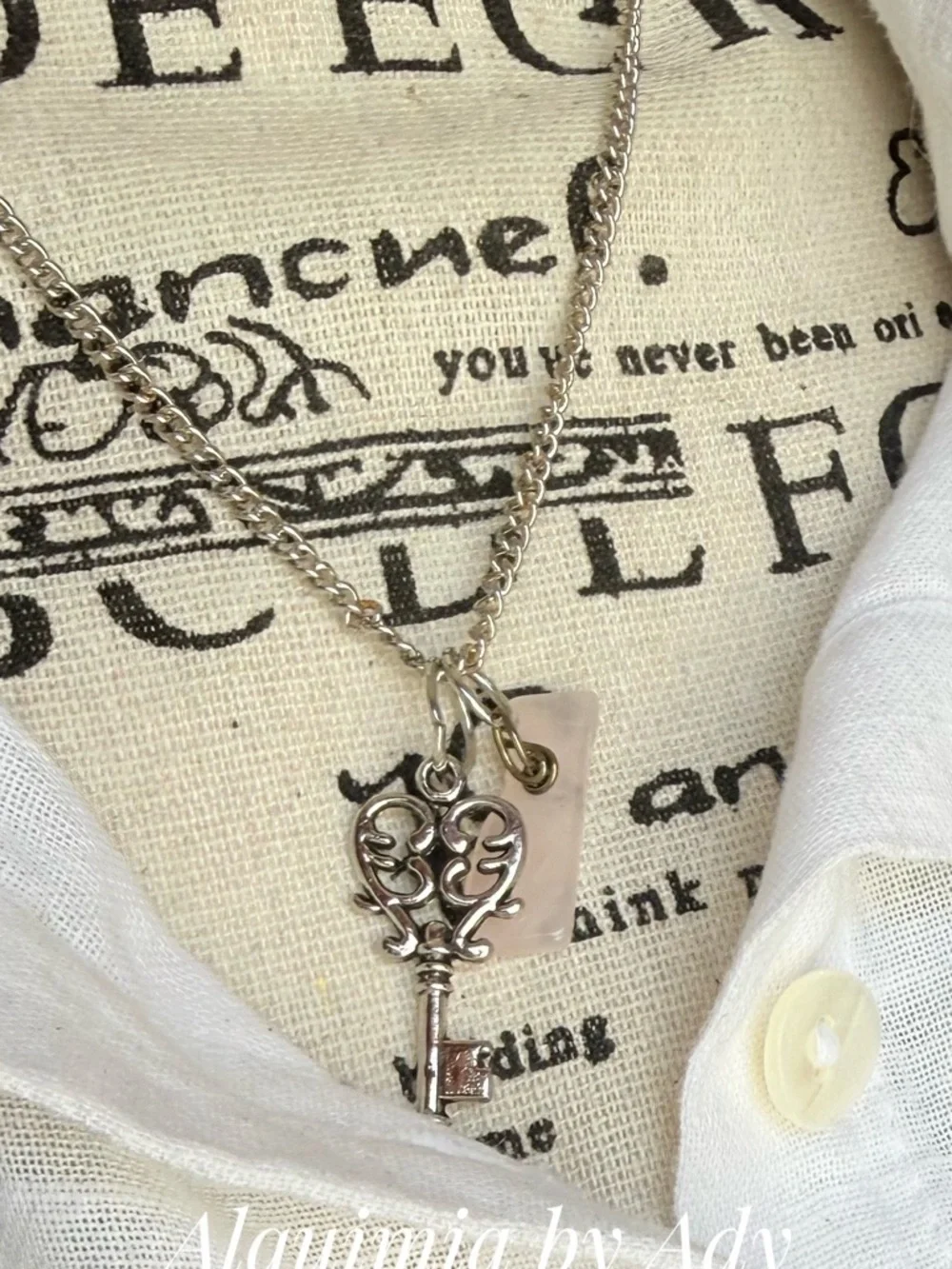 Alquimia Silver Key Necklace with Pale Pink quartz Stone